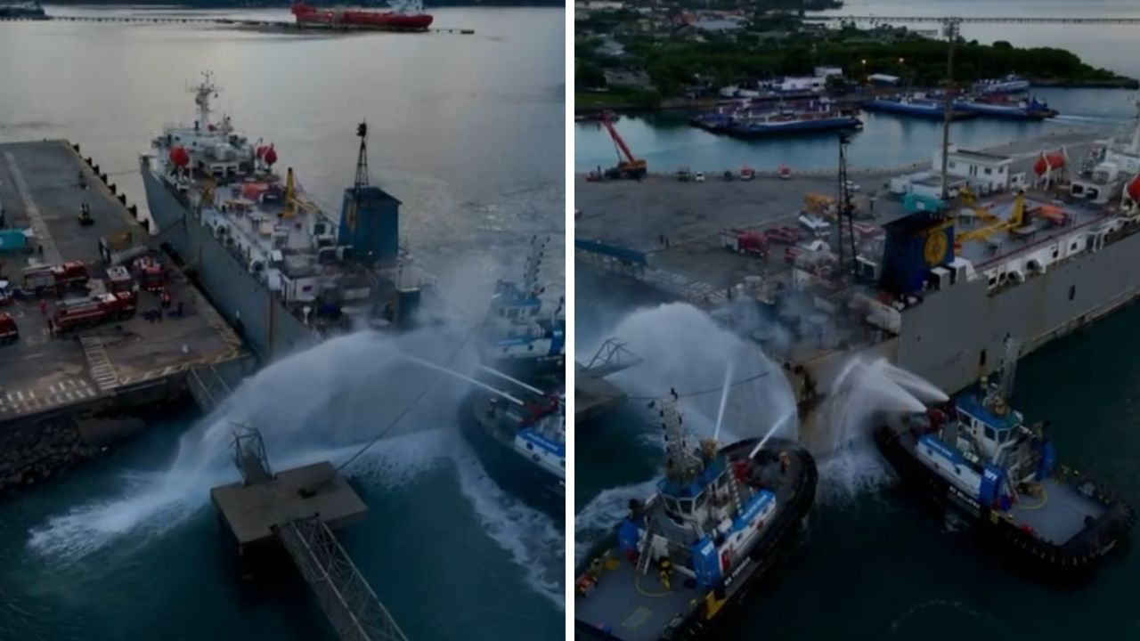 Incêndio em navio no Porto de São Sebastião envolve gado de Barretos a bordo. Reprodução: G1