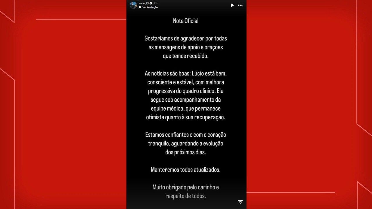 Ex-jogador Lúcio permanece internado após acidente com lareira ecológica. Legenda da imagem. Reprodução: Globo