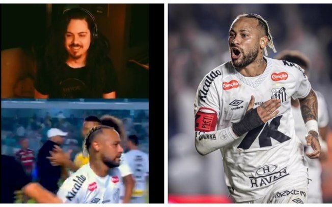 Neymar defende Danilo em discussão com torcedor durante jogo entre Santos e Flamengo.; Reprodução: Gustavo Machado