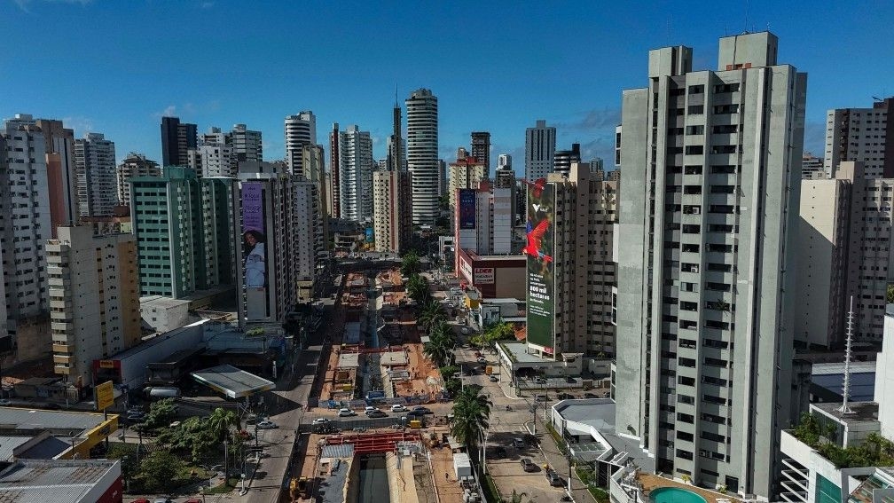 Vista aérea de obras de infraestrutura para a COP30 em Belém, Pará. Legenda da imagem. Reprodução: Retorno do item 11