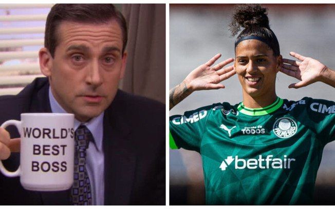 Amanda Gutierres entrevista jogadores do Palmeiras em momento descontraído nos bastidores. Reprodução: iG.