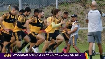 Amazonas é o clube brasileiro com maior número de jogadores estrangeiros, totalizando 13 atletas. Legenda da imagem. Reprodução: Globo