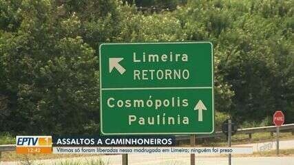 Caminhão e semi-reboque furtados são encontrados em posto na Rodovia Anhanguera, em Limeira.; Legenda da imagem. Reprodução: Globo