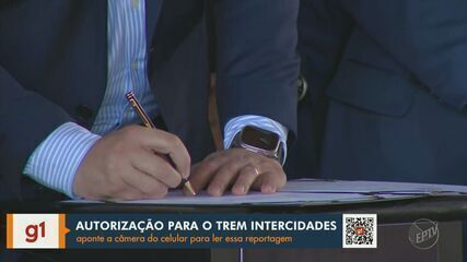 Governador de São Paulo assina contrato para o projeto do Trem Intercidades em Campinas; Legenda da imagem. Reprodução: Globo