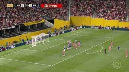 Messi marca golaço de falta pelo Inter Miami na Copa do Mundo de Clubes. Reprodução: Globo