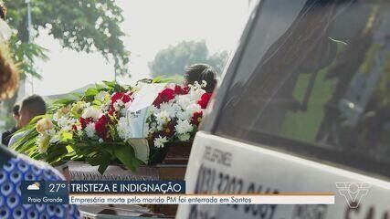 Enterro de Amanda Fernandes, vítima de feminicídio em Santos.; Reprodução: Globo