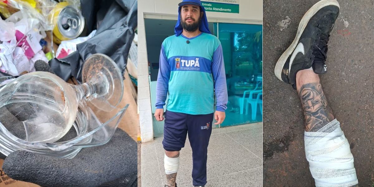 Coletor envolvido em acidente com descarte de vidro em Tupã. Reprodução: G1