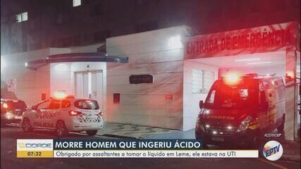 Tiago Nicolau, vítima de assalto, morreu após ingerir ácido em Leme. Legenda da imagem. Reprodução: Globo.