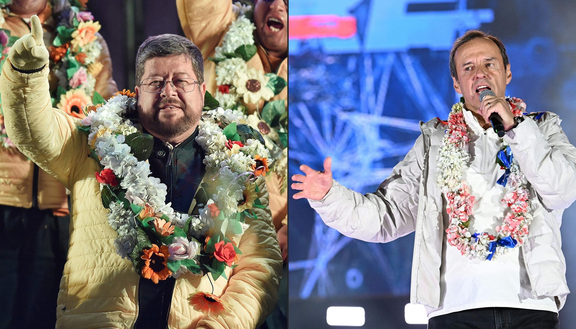 Evo Morales e candidatos adversários nas eleições presidenciais bolivianas de 2025. Reprodução: Globo