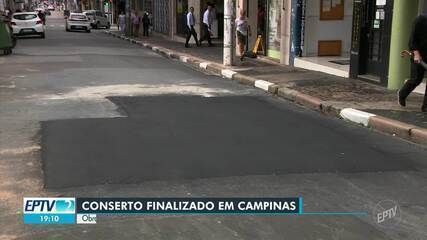 Buraco na Rua Barão de Jaguara abre-se e gari é lançado durante obra em Campinas. Reprodução: Retorno do item 11