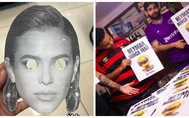 Torcida do Sport usa máscaras de Bruna Marquezine para provocar Neymar Jr em jogo. Reprodução: ig.com.br