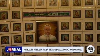Igreja de Piracaia inicia pintura do novo papa Leão XIV no teto. Reprodução: TV Vanguarda