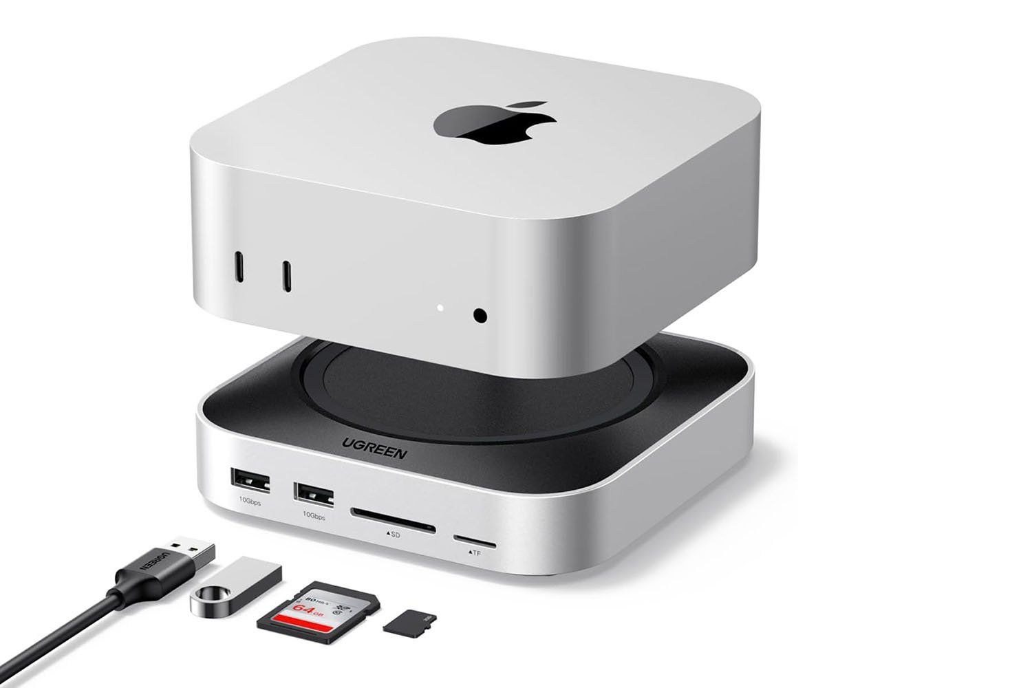 Dock da UGREEN para Mac Mini promove alta velocidade e design integrado. Reprodução: Gizmodo