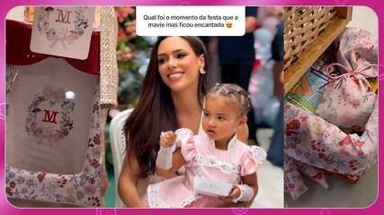 Bruna Biancardi mostra lembrancinhas luxuosas da festa de 2 anos de Mavie. Reprodução: Globo