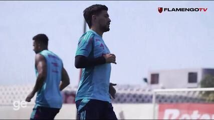 Arrascaeta e Varela voltam a treinar no Flamengo após Data Fifa. Legenda da imagem. Reprodução: Retorno do item 11