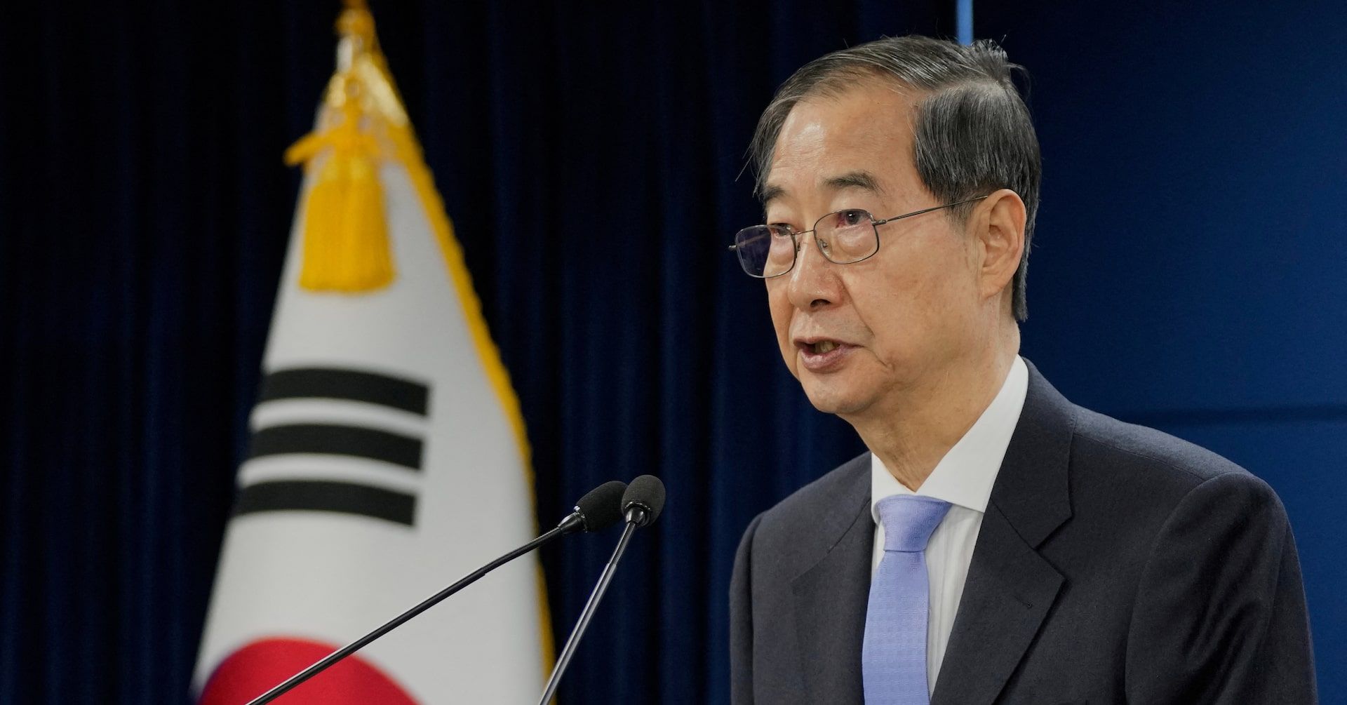 Presidente interino da Coreia do Sul anuncia medidas de apoio a empresas afetadas por tarifas dos EUA.; Reprodução: Reuters