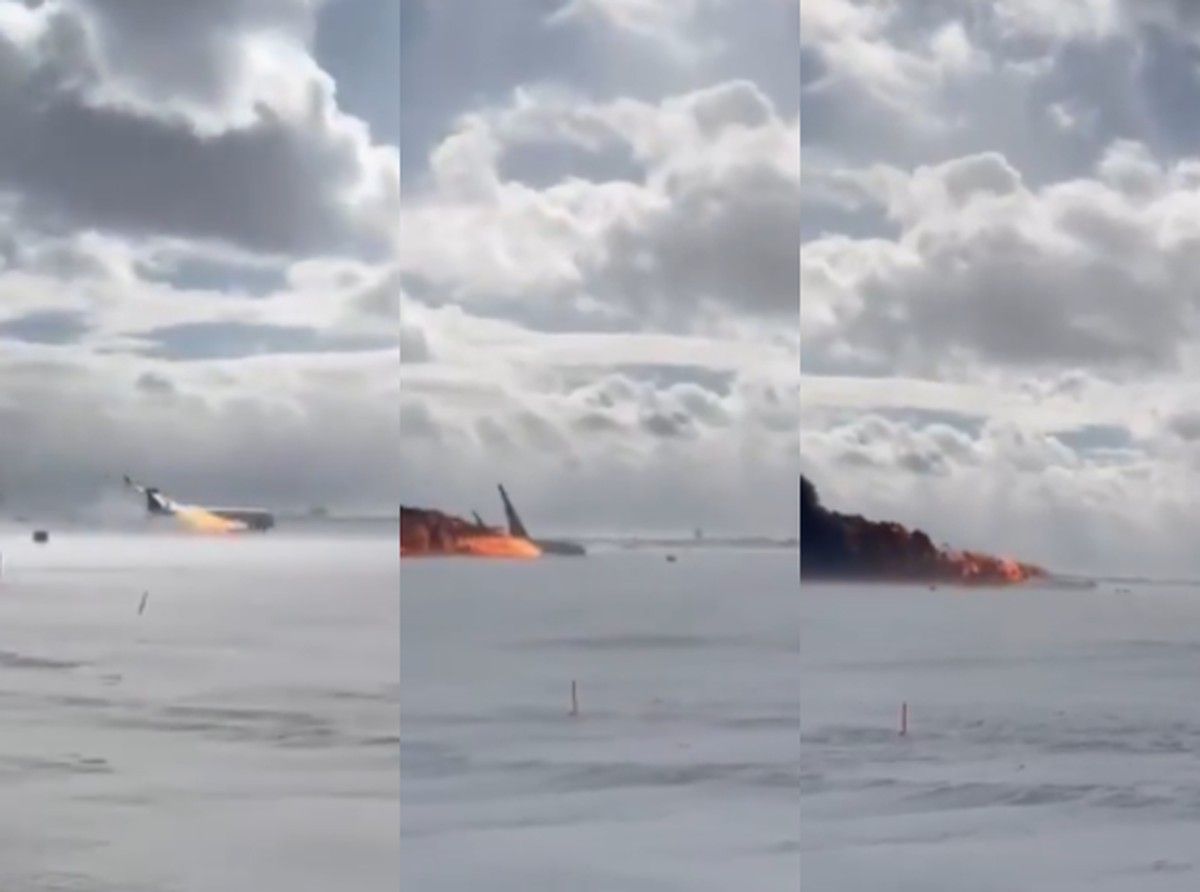 Avião capota ao pousar em Toronto e deixa feridos