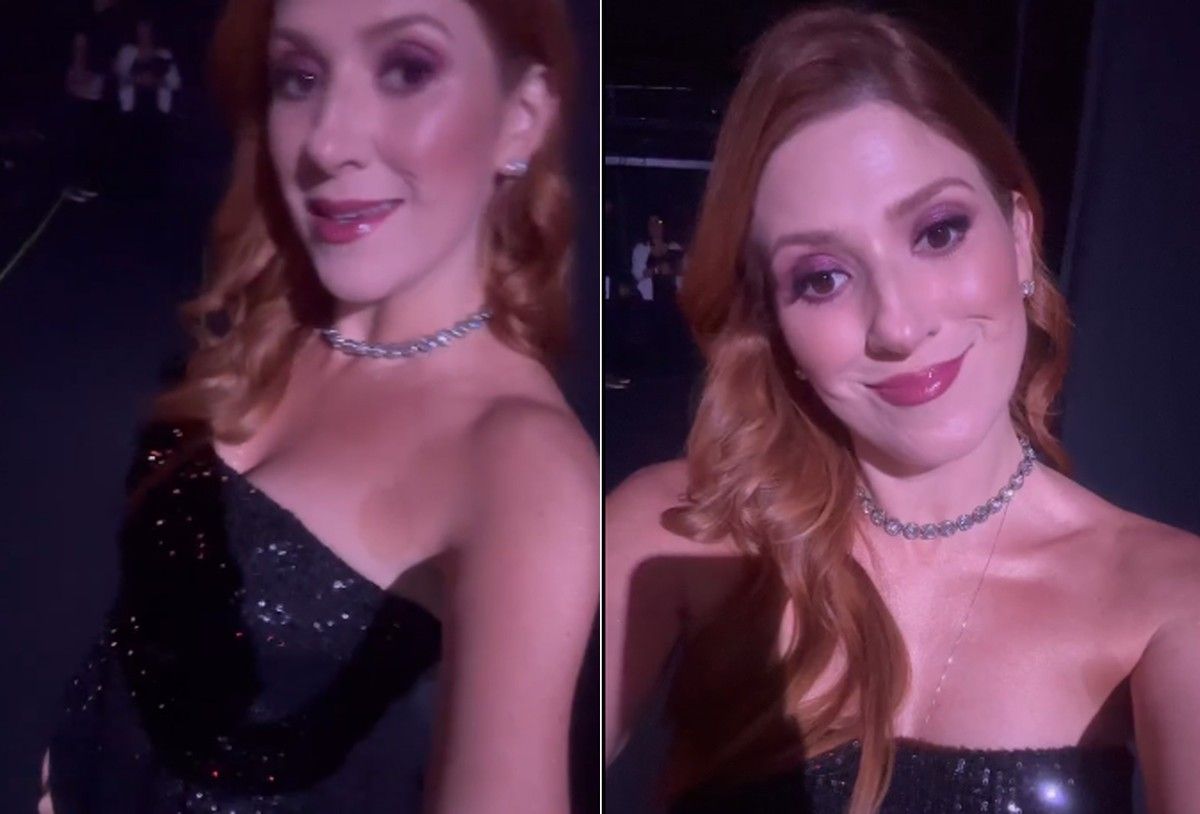 Dani Calabresa revela barriguinha em evento e faz show