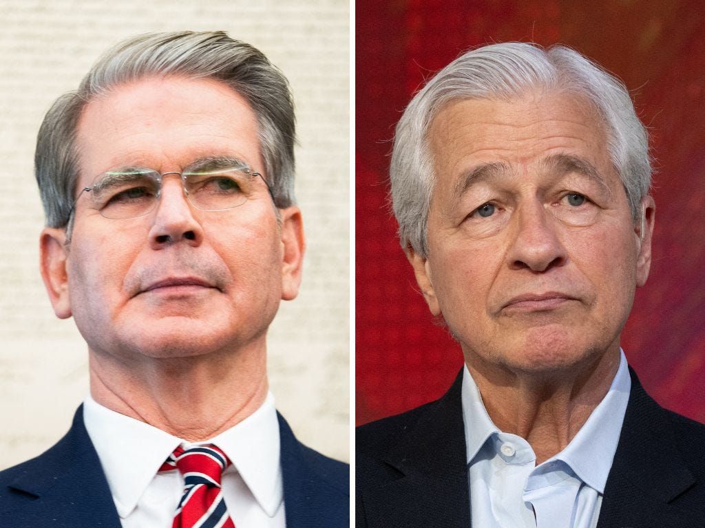 Scott Bessent critica previsão de Jamie Dimon sobre colapso no mercado de títulos. Reprodução: Business Insider