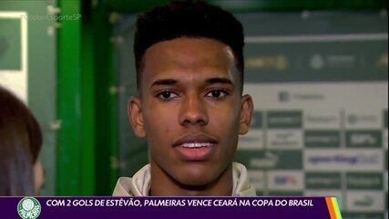 Estêvão brilha com dois gols na vitória do Palmeiras sobre o Ceará na Copa do Brasil. Reprodução: Globo