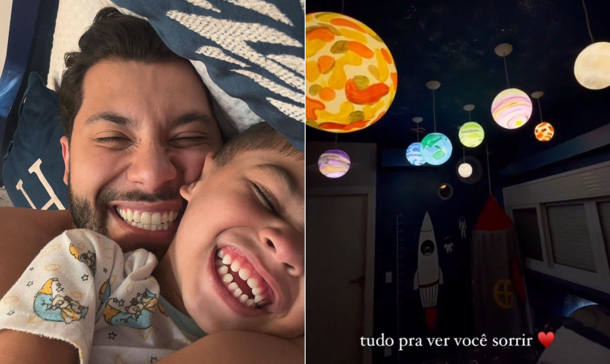 Quarto temático intergaláctico é preparado por Murilo Huff para o filho Léo, de 5 anos. Legenda da imagem. Reprodução: O Globo