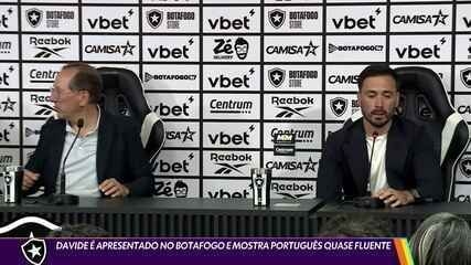 Davide é apresentado como novo jogador do Botafogo e fala em português quase fluente. Reprodução: Globo