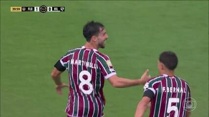 Jogadores do Fluminense celebram a vitória de 2 a 1 sobre o Al-Hilal, garantindo vaga na semifinal da Copa do Mundo de Clubes. Reprodução: Globo