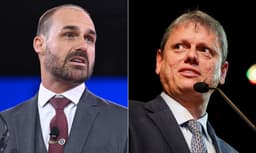Polícia Federal investiga articulações de Eduardo Bolsonaro para atingir o governador Tarcísio de Freitas.; Reprodução: Globo