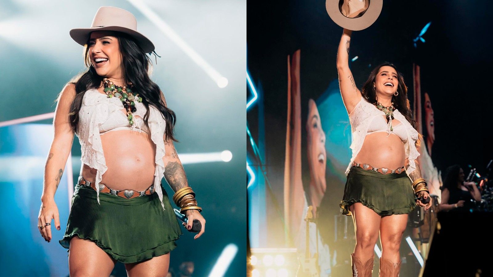 Launa Prado grávida abre álbum e posa exibindo barriga. Reprodução: Gshow