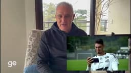 Matheus Bachi assiste emocionado a vídeo do pai, Tite, e reflete sobre a relação familiar. Reprodução: ge.