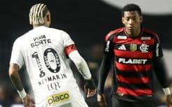 Neymar em ação decisiva na vitória do Santos sobre o Flamengo na Vila Belmiro. Reprodução: Gilvan de Souza/Flamengo