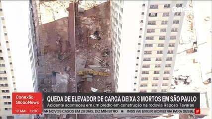 Elevador de cremalheira despenca do 17º andar, resultando em três mortes em SP. Reprodução: Globo