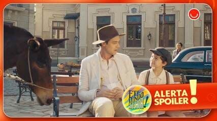 Zulma em choque ao descobrir que Candinho é o pai de Samir em Êta Mundo Melhor!. Reprodução: Globo