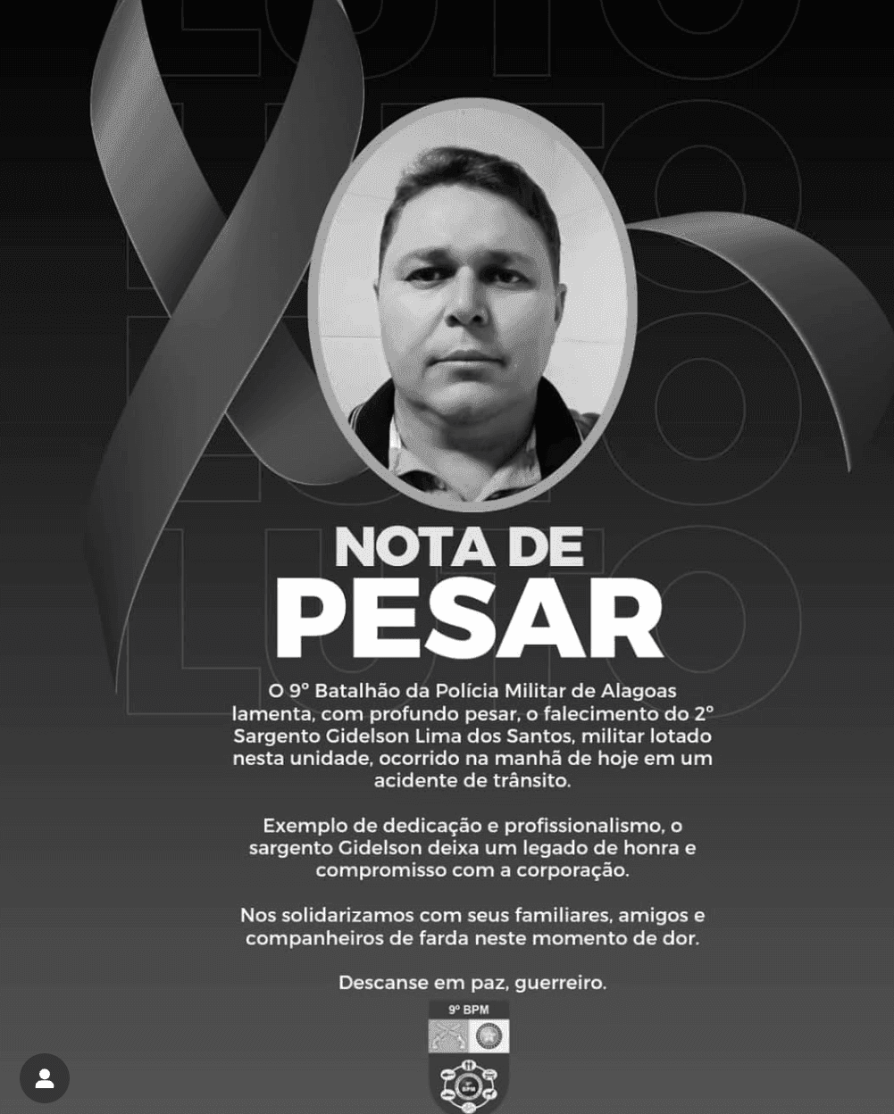 Sargento da Polícia Militar de Alagoas, Gidelson Lima, morre em acidente de carro no Sertão. Reprodução: Redação