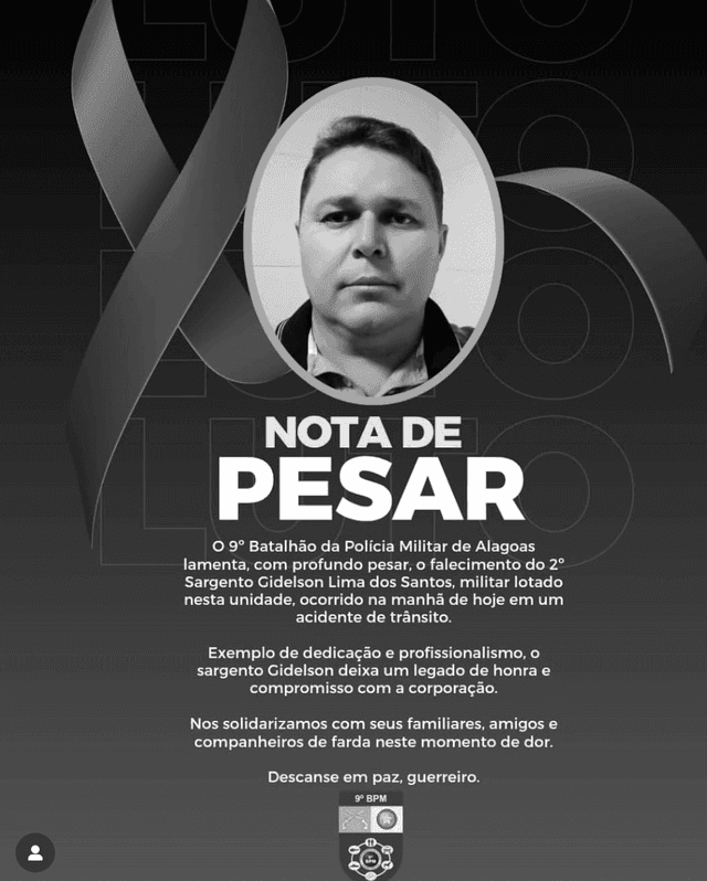 Sargento da Polícia Militar de Alagoas, Gidelson Lima, morre em acidente de carro no Sertão. Reprodução: Redação