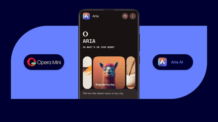 Opera Mini lança assistente de IA Aria para usuários do Android. Reprodução: TechCrunch