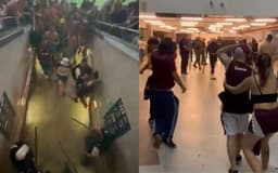 Briga entre torcedores do Lanús no setor Norte do Maracanã paralisa jogo Fluminense x Lanús; intervenção policial. Legenda da imagem. Reprodução: LIBERTA DEPRE