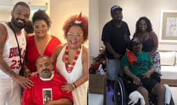Arlindo Cruz ao lado da esposa Babi e dos filhos Arlindinho e Flora, após longos anos afastado dos palcos. Legenda da imagem. Reprodução: Agência O Globo