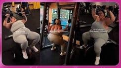 Thais Carla mostra sua rotina de treinos na academia após perder 52 quilos. Legenda da imagem. Reprodução: Globo