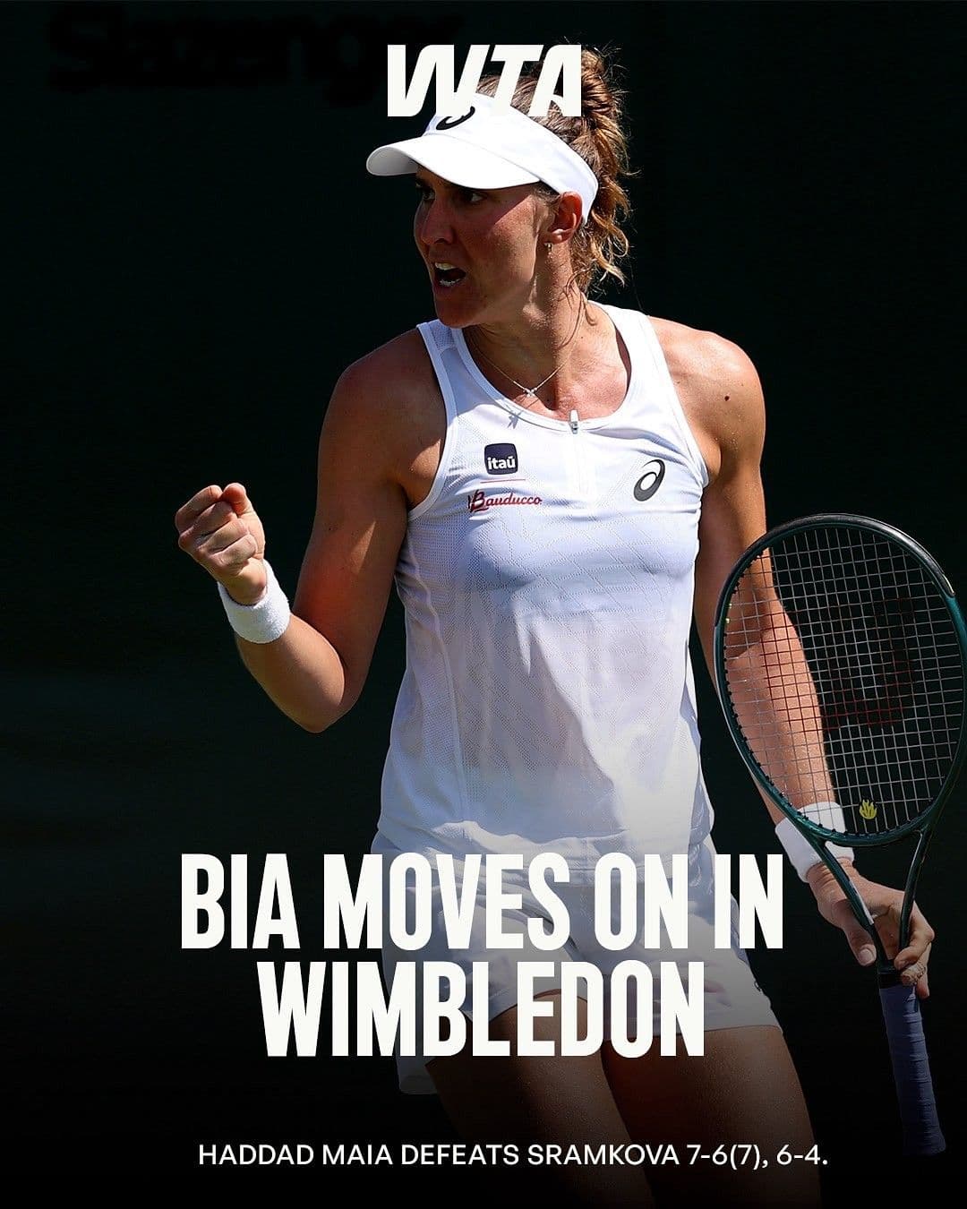 Bia Haddad avança na estreia de Wimbledon com vitória sobre a eslovaca Rebecca Sramkova. Reprodução: Globo