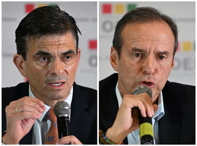 Montagem mostra Rodrigo Paz e Jorge Quiroga, candidatos à presidência da Bolívia. Legenda da imagem. Reprodução: Retorno do item 11