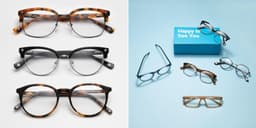 Duas pessoas exibem óculos da GlassesUSA em destaque. Reprodução: Business Insider