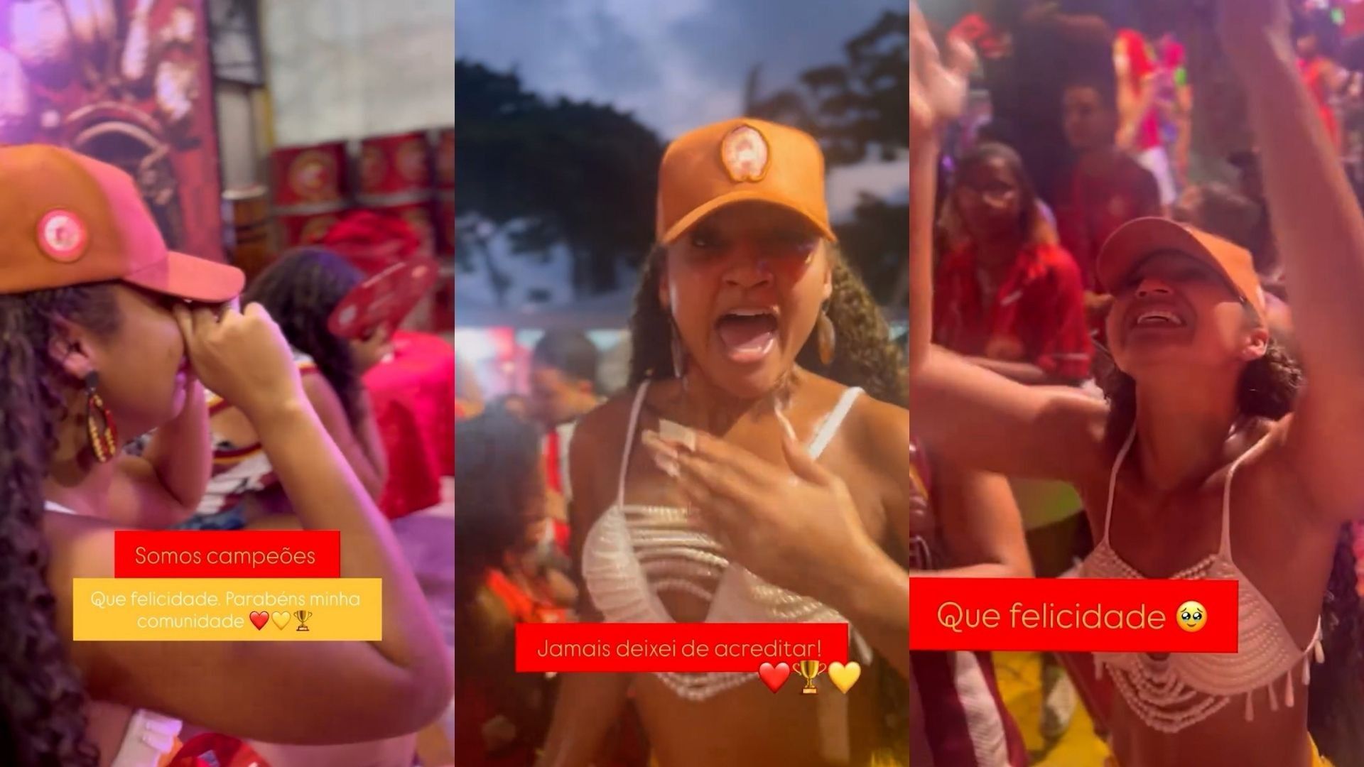 Rainha da União de Maricá, emocionada, celebra título da escola.. Reprodução: Gshow