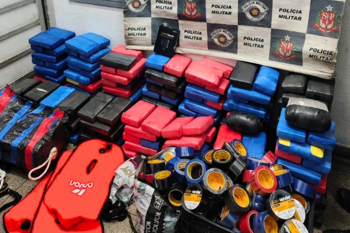 Policiais apresentam quase 300 kg de cocaína apreendida em SP.. Reprodução: G1