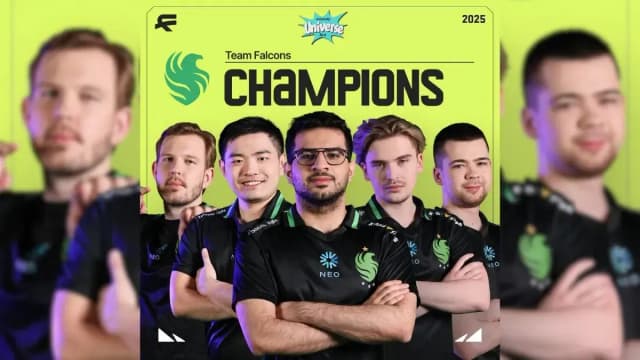 Team Falcons celebra vitória sobre Team Spirit antes do The International 2025. Reprodução: GosuGamers