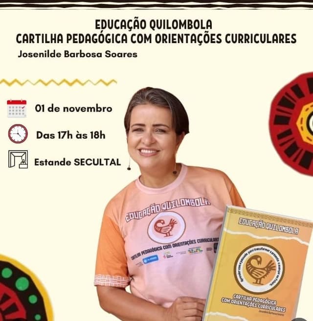 Nilda, ativista da educação quilombola, lança cartilha educativa na Bienal do Livro. Legenda da imagem. Reprodução: Retorno do item 11