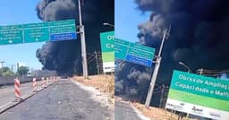 Caminhão-tanque tomba e pega fogo no Rio de Janeiro