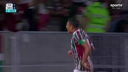 Canobbio comemora gol na vitória do Fluminense sobre o Bahia por 2 a 0, nas quartas de final. Legenda da imagem. Reprodução: Retorno do item 11