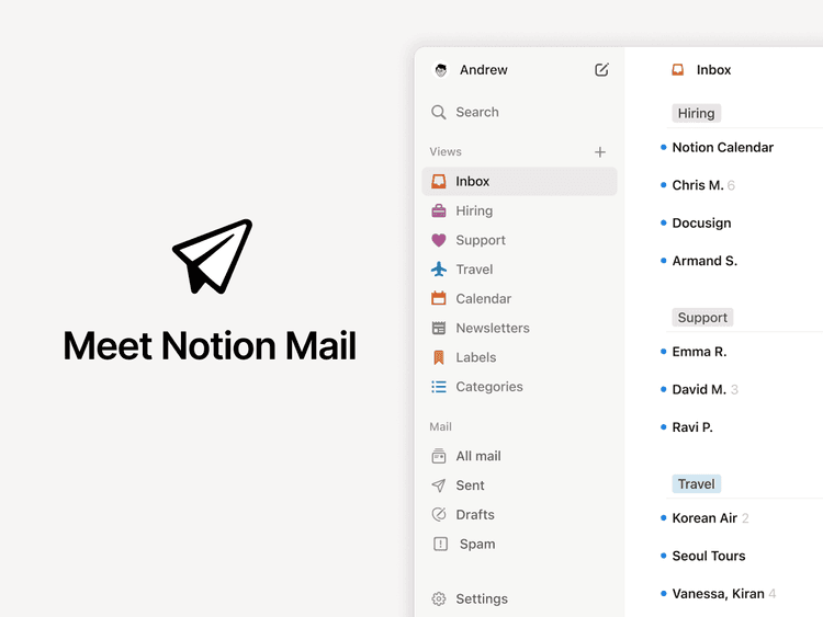 Notion Mail traz inteligência artificial para otimizar a gestão de e-mails no Gmail.; Reprodução: TechCrunch