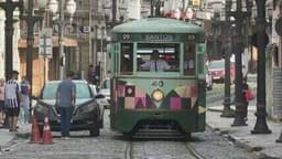 Bonde de Santos inicia ampliação de passeios com novas paradas e trajeto prolongado. Reprodução: Globo